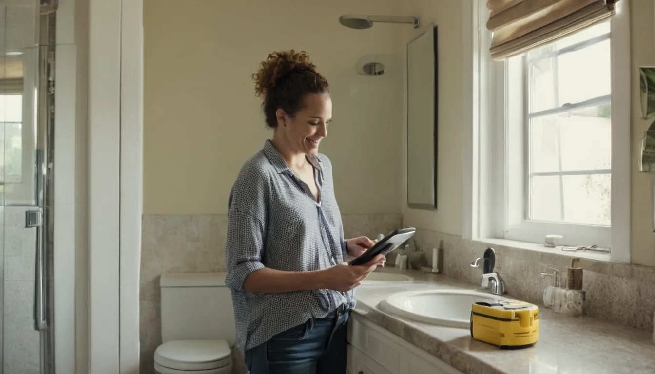 A homeowner photographing a bathroom to prepare for an estimate